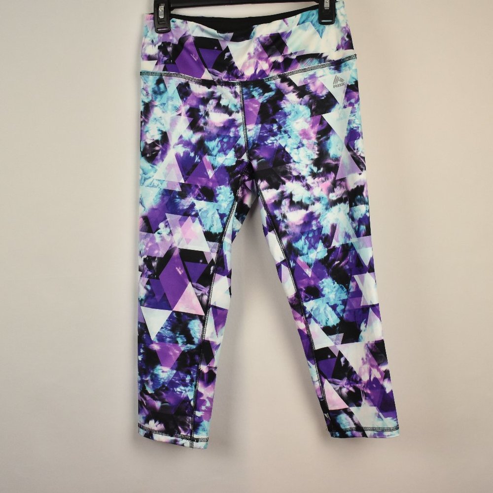 RBX Purple and Blue Abstract Patterned Active Capris Length Leggings Size Medium